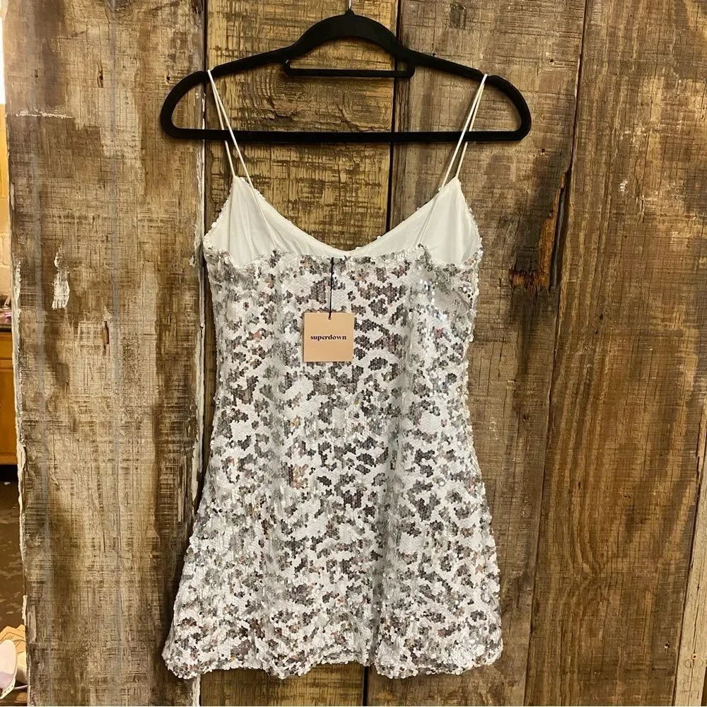 superdown Bryanna Silver Mini Dress sequin print cocktail Revolve S